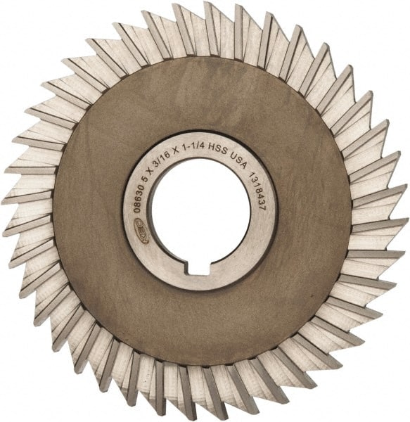 Keo - 5" Blade Diam x 3/16" Blade Thickness, 1-1/4" Hole, 40 Teeth, High Speed Steel Side Chip Saw - Straight Tooth, Arbor Connection, Right Hand Cut, Uncoated, with Keyway - Exact Tooling