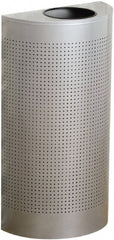 Rubbermaid - 12 Gal Silver Half-Round Decorative Waste Receptacle With Top - Steel, 32" High x 18" Wide - Exact Tooling