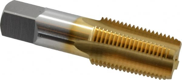 OSG - 1/2-14 NPTF Thread, 4 Flute Standard Pipe Tap - 3-1/8" OAL, 1-3/8" Thread Length, 11/16" Shank Diam, TiN Finish, High Speed Steel - Exact Tooling