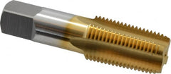 OSG - 1/2-14 NPTF Thread, 4 Flute Standard Pipe Tap - 3-1/8" OAL, 1-3/8" Thread Length, 11/16" Shank Diam, TiN Finish, High Speed Steel - Exact Tooling