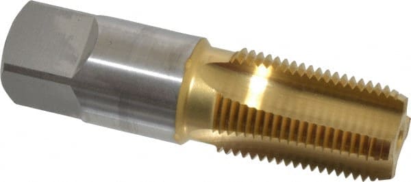 OSG - 3/8-18 NPTF Thread, 4 Flute Standard Pipe Tap - 2-9/16" OAL, 1-1/16" Thread Length, 0.7" Shank Diam, TiN Finish, High Speed Steel - Exact Tooling