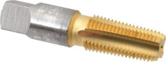 OSG - 1/4-18 NPTF Thread, 4 Flute Standard Pipe Tap - 2-7/16" OAL, 1-1/16" Thread Length, 9/16" Shank Diam, TiN Finish, High Speed Steel - Exact Tooling