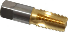 OSG - 3/8-18 NPT Thread, 4 Flute Standard Pipe Tap - 2-9/16" OAL, 1-1/16" Thread Length, 0.7" Shank Diam, TiN Finish, High Speed Steel - Exact Tooling