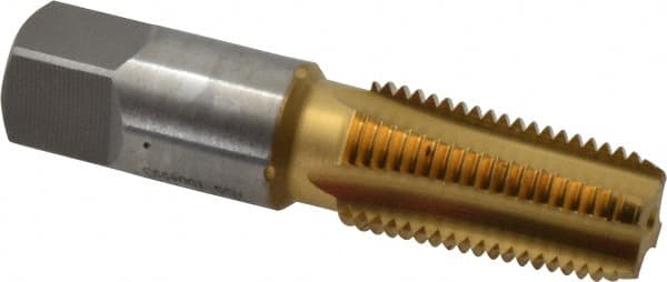 OSG - 1/4-18 NPT Thread, 4 Flute Standard Pipe Tap - 2-7/16" OAL, 1-1/16" Thread Length, 9/16" Shank Diam, TiN Finish, High Speed Steel - Exact Tooling