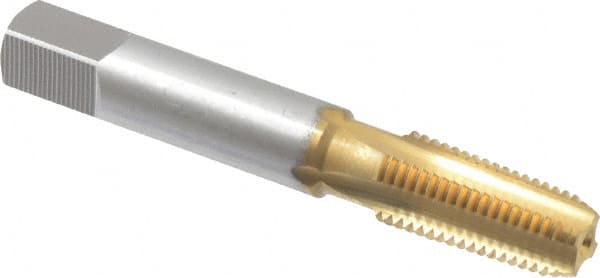 OSG - 1/16-27 NPT Thread, 4 Flute Standard Pipe Tap - 2-1/8" OAL, 11/16" Thread Length, 5/16" Shank Diam, TiN Finish, High Speed Steel - Exact Tooling