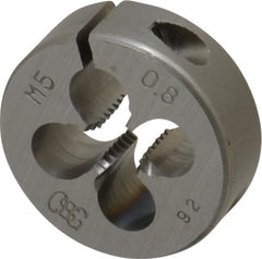 OSG - M5x0.80 Thread, High Speed Steel Round Die - 1/4" Thick, Right Hand Thread, Series 135, Adjustable - Exact Tooling
