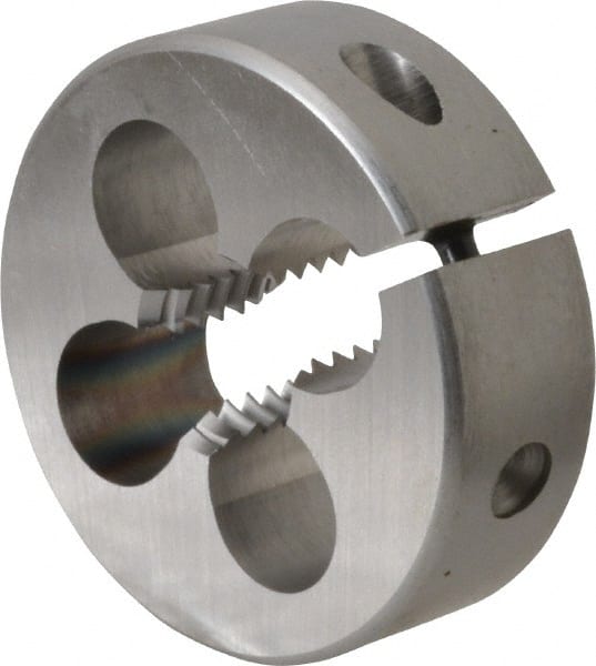 OSG - M12x1.75 Thread, 1" Outside Diam High Speed Steel Round Die - 3/8" Thick, Right Hand Thread, Series 135, Adjustable - Exact Tooling
