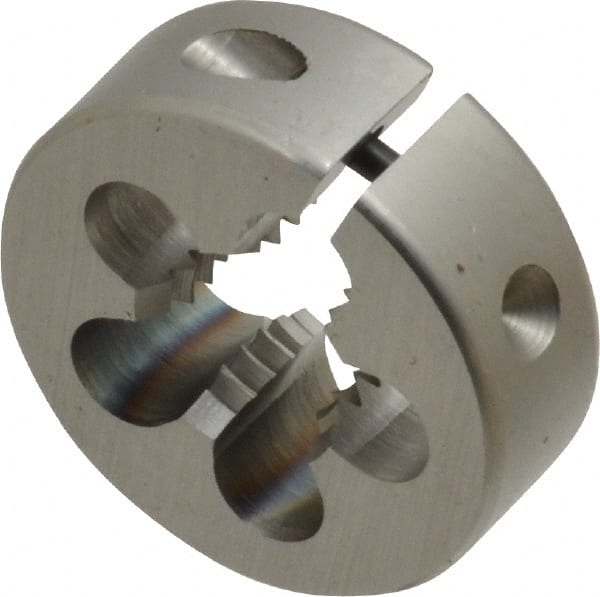 OSG - M10x1.50 Thread, 1" Outside Diam High Speed Steel Round Die - 3/8" Thick, Right Hand Thread, Series 135, Adjustable - Exact Tooling