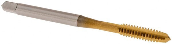 OSG - #6-32 UNC 3B 3 Flute TiN Finish High Speed Steel Straight Flute Standard Hand Tap - Plug, Right Hand Thread, 2" OAL, 11/16" Thread Length, H2 Limit, Oversize - Exact Tooling
