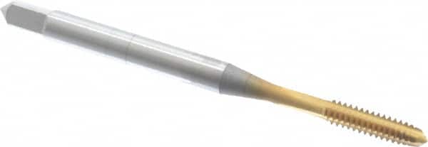 OSG - #4-40 UNC 2B 3 Flute TiN Finish High Speed Steel Straight Flute Standard Hand Tap - Plug, Right Hand Thread, 1-7/8" OAL, 9/16" Thread Length, H2 Limit, Oversize - Exact Tooling