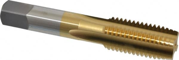OSG - 7/8-9 UNC 3B 4 Flute TiN Finish High Speed Steel Straight Flute Standard Hand Tap - Plug, Right Hand Thread, 4-11/16" OAL, 2-7/32" Thread Length, H4 Limit, Oversize - Exact Tooling