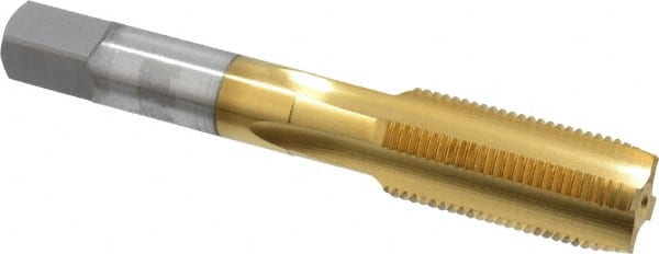 OSG - 5/8-18 UNF 3B 4 Flute TiN Finish High Speed Steel Straight Flute Standard Hand Tap - Plug, Right Hand Thread, 3-13/16" OAL, 1-13/16" Thread Length, H3 Limit, Oversize - Exact Tooling