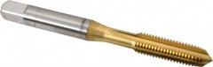 OSG - 1/4-28 UNF 3B 4 Flute TiN Finish High Speed Steel Straight Flute Standard Hand Tap - Plug, Right Hand Thread, 2-1/2" OAL, 1" Thread Length, H3 Limit, Oversize - Exact Tooling