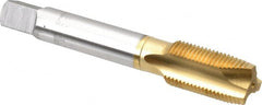 OSG - 5/8-18 UNF, 3 Flute, TiN Finish, High Speed Steel Spiral Point Tap - Plug Chamfer, Right Hand Thread, 3-13/16" OAL, 1-13/16" Thread Length, 0.48" Shank Diam, 3B Class of Fit, Series 105 - Exact Tooling