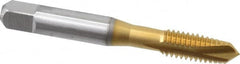 OSG - 3/8-16 UNC, 3 Flute, TiN Finish, High Speed Steel Spiral Point Tap - Plug Chamfer, Right Hand Thread, 2-15/16" OAL, 1-1/4" Thread Length, 0.381" Shank Diam, Series 105 - Exact Tooling