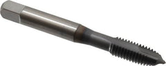 OSG - M8x1.25 Metric Coarse, 2 Flute, TiCN Finish, High Speed Steel Spiral Point Tap - Plug Chamfer, Right Hand Thread, 2-23/32" OAL, 1-1/8" Thread Length, 0.318" Shank Diam, 6H Class of Fit, Series 142 - Exact Tooling