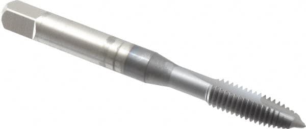 OSG - M6x1.00 Metric Coarse, 2 Flute, TiCN Finish, High Speed Steel Spiral Point Tap - Plug Chamfer, Right Hand Thread, 2-1/2" OAL, 1" Thread Length, 0.255" Shank Diam, 6H Class of Fit, Series 142 - Exact Tooling