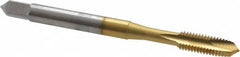 OSG - #10-32 UNF, 2 Flute, TiN Finish, High Speed Steel Spiral Point Tap - Plug Chamfer, Right Hand Thread, 2-3/8" OAL, 7/8" Thread Length, 0.194" Shank Diam, Series 105 - Exact Tooling