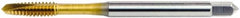 OSG - #2-64 UNF, 2 Flute, TiN Finish, High Speed Steel Spiral Point Tap - Plug Chamfer, Right Hand Thread, 1-3/4" OAL, 7/16" Thread Length, 0.141" Shank Diam, 2B Class of Fit, Series 105 - Exact Tooling