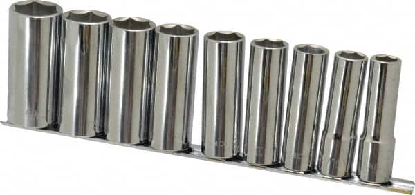 Paramount - 9 Piece 1/2" Drive Chrome Finish Deep Well Socket Set - 6 Points, 1/2" to 1" Range, Inch Measurement Standard - Exact Tooling