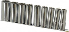 Paramount - 9 Piece 1/2" Drive Chrome Finish Deep Well Socket Set - 6 Points, 1/2" to 1" Range, Inch Measurement Standard - Exact Tooling