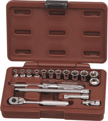 Paramount - 17 Piece 1/4" Drive Chrome Finish Socket Set - 6 Points, 4mm to 14mm Range, Metric Measurement Standard - Exact Tooling