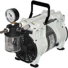 Welch - Piston-Type Vacuum Pumps; Horsepower: .33 ; Cubic Feet per Minute: 10.60 ; Vacuum Pressure (In/Hg): 5.00 ; Voltage: 115V ; Height (Inch): 11.7 ; Length (Inch): 13.3 - Exact Tooling