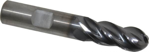 Kennametal - 1/2" Diam, 1-1/4" LOC, 4 Flute Solid Carbide Ball End Mill - AlTiN Finish, Single End, 3" OAL, 1/2" Shank Diam, Spiral Flute - Exact Tooling