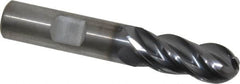 Kennametal - 1/2" Diam, 1-1/4" LOC, 4 Flute Solid Carbide Ball End Mill - AlTiN Finish, Single End, 3" OAL, 1/2" Shank Diam, Spiral Flute - Exact Tooling