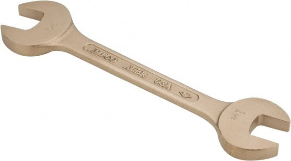 Ampco - 1-1/8" x 1-5/16" Nonsparking Open End Wrench - 12-1/4" OAL, Double End, Plain Finish, 15° Head Angle - Exact Tooling
