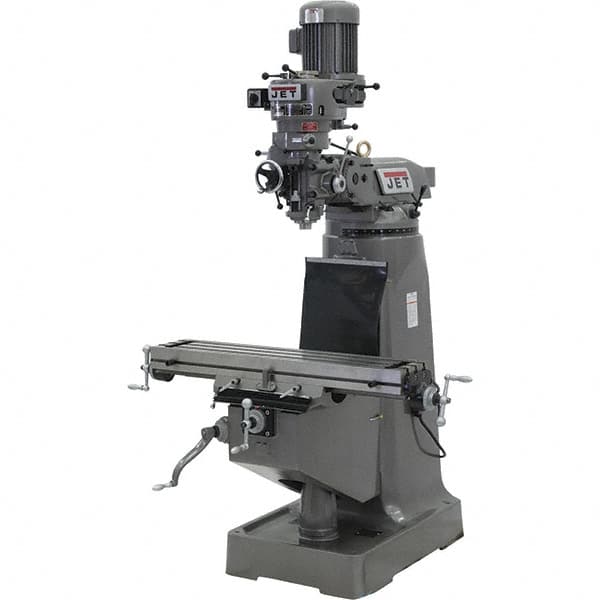 Jet - 9" Table Width x 42" Table Length, Step Pulley Control, 3 Phase Knee Milling Machine - 2 hp - Exact Tooling