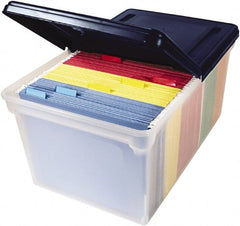 Innovative Storage Designs - 1 Compartment, 23-1/4 Inch Wide x 14-1/4 Inch Deep x 10-5/8 Inch High, Portable File Box - Plastic, Clear and Navy - Exact Tooling