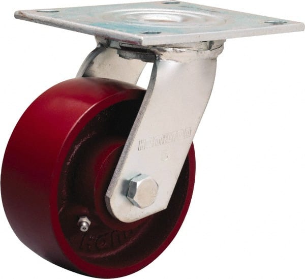 Hamilton - 5" Diam x 2" Wide x 6-1/2" OAH Top Plate Mount Swivel Caster - Cast Iron, 1,250 Lb Capacity, Sealed Precision Ball Bearing, 5 x 5-1/2" Plate - Exact Tooling