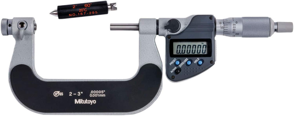 Mitutoyo - 50.8mm to 3" Hardened Stainless Steel IP65 Screw Thread Electronic Outside Micrometer - Exact Tooling
