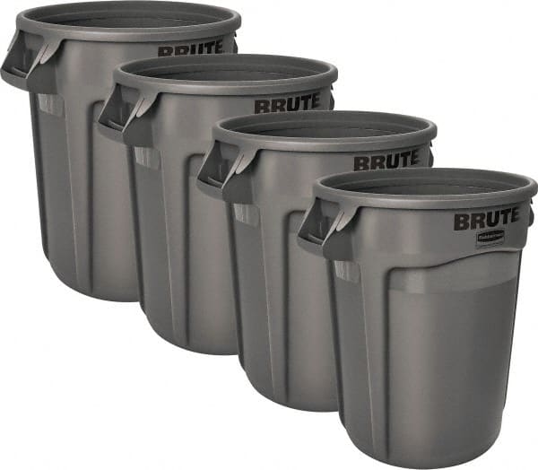 Rubbermaid - 32 Gal Gray Round (4) 32 Gal Brute Containers - Polyethylene, 27.77" High - Exact Tooling