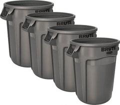 Rubbermaid - 32 Gal Gray Round (4) 32 Gal Brute Containers - Polyethylene, 27.77" High - Exact Tooling