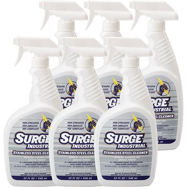 Surge Industrial - 32 fl oz Liquid Stainless Steel Cleaner - Unscented, Spray Bottle Container - Exact Tooling