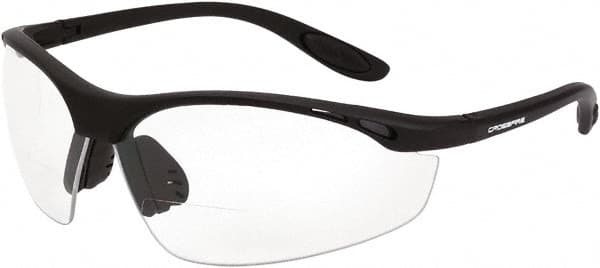 CrossFire - +1.5, Clear Lenses, Scratch Resistant, Framed Magnifying Safety Glasses - UV Protection, Black Frame - Exact Tooling