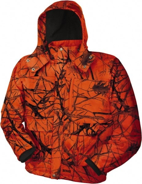 DeWALT - Size 2XL Heated & Cold Weather Jacket - Camo Blaze, Polyester, Zipper Closure, 58" Chest - Exact Tooling
