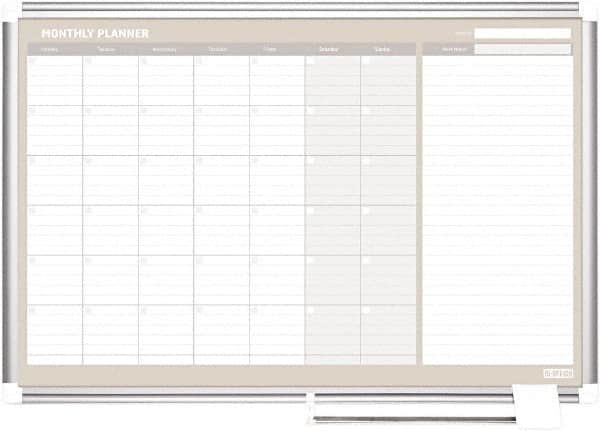 MasterVision - 36" High x 48" Wide Painted Metal Magnetic Dry Erase Calendar - Steel, 50.2" Deep, Includes Mounting Kit - Exact Tooling