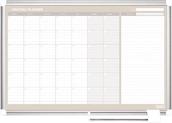 MasterVision - 24" High x 36" Wide Painted Metal Magnetic Dry Erase Calendar - Steel, 42.32" Deep, Includes Mounting Kit - Exact Tooling