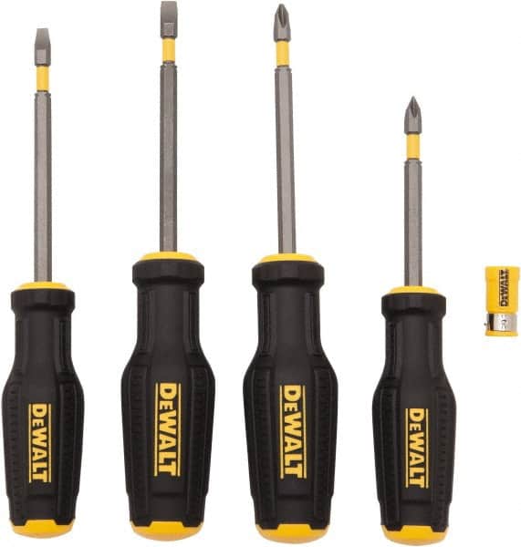 DeWALT - 4 Piece Phillips & Slotted Screwdriver Set - Ergonomic Handle, Blade Sizes: Length 3 to 4, Width 3/16 & 1/4, Bit Sizes: Philips #1 to #2 - Exact Tooling