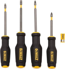 DeWALT - 4 Piece Phillips & Slotted Screwdriver Set - Ergonomic Handle, Blade Sizes: Length 3 to 4, Width 3/16 & 1/4, Bit Sizes: Philips #1 to #2 - Exact Tooling