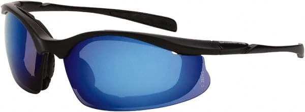 CrossFire - Blue Mirror Lenses, Framed Safety Glasses - Scratch Resistant, Matte Black Frame, Size Universal, Wrap Around - Exact Tooling