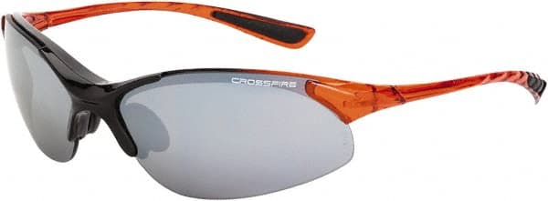 CrossFire - Silver Mirror Lenses, Framed Safety Glasses - Scratch Resistant, Black/Orange Frame, Size Universal, Wrap Around - Exact Tooling