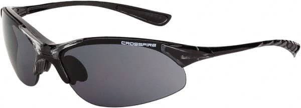 CrossFire - Smoke Lenses, Framed Safety Glasses - Scratch Resistant, Crystal Black Frame, Size Universal, Wrap Around - Exact Tooling