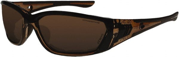CrossFire - Brown Lenses, Framed Safety Glasses - Anti-Fog, Crystal Brown Frame, Size Universal, Wrap Around - Exact Tooling