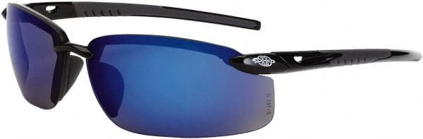 CrossFire - Blue Mirror Lenses, Framed Safety Glasses - Scratch Resistant, Black Frame, Size Universal, Wrap Around - Exact Tooling