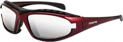 CrossFire - Silver Mirror Lenses, Framed Safety Glasses - Scratch Resistant, Red Frame, Size Universal, Wrap Around - Exact Tooling