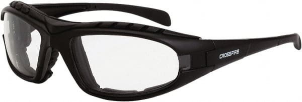 CrossFire - Clear Lenses, Framed Safety Glasses - Anti-Fog, Black Frame, Size Universal, Wrap Around - Exact Tooling